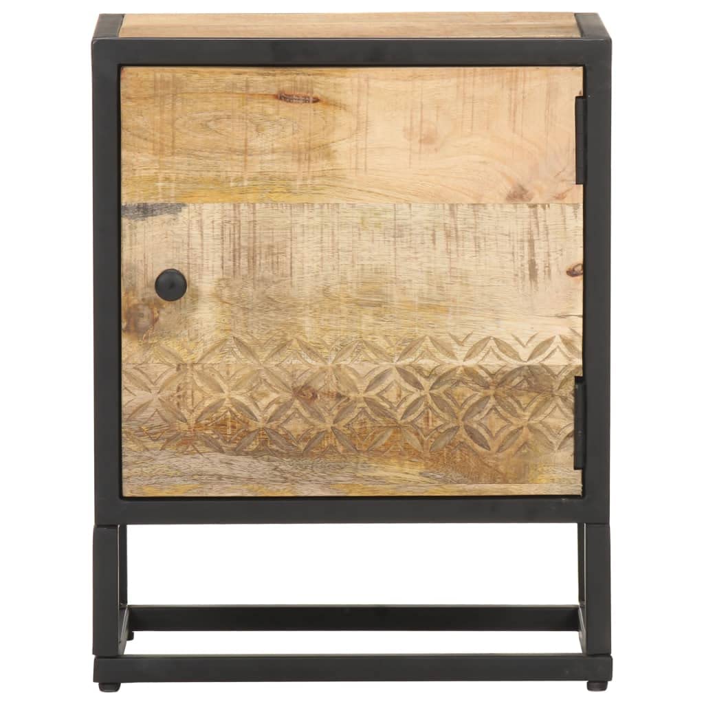 vidaXL Solid Rough Mango Wood Bedside Cabinet with Carved Door Nightstand Storage Bed Cabinet Telephone Holder Living Room Interior Bedroom